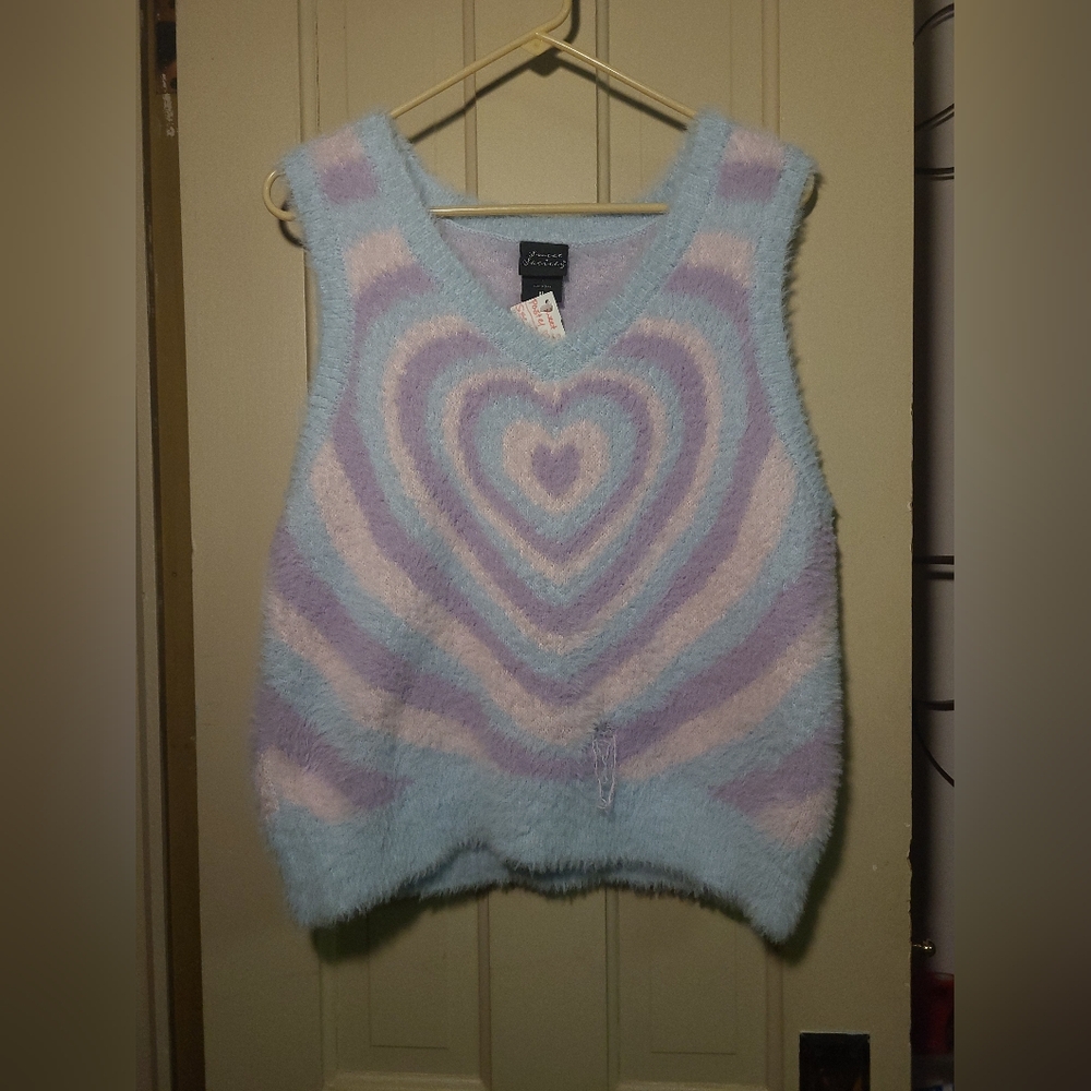 Sweet Society Blue and Pink Heart V-Neck Sweater Vest